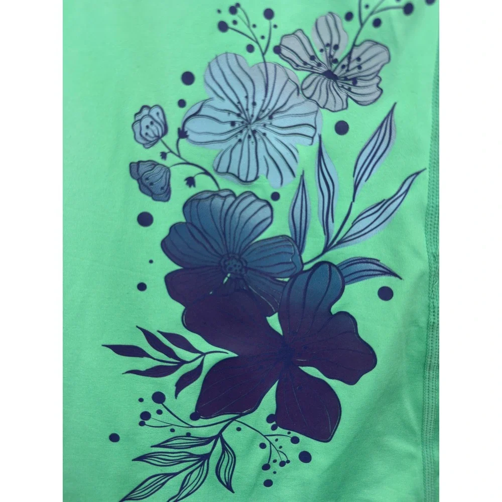 TSLA Rash Guard Womens L Green Floral Swim Shirt Surf Beach Stretch‎ FSR43